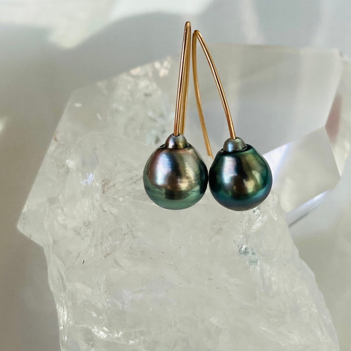 10％OFF】黒蝶真珠 14kgf バロックパールのマーキスピアス 南洋パール