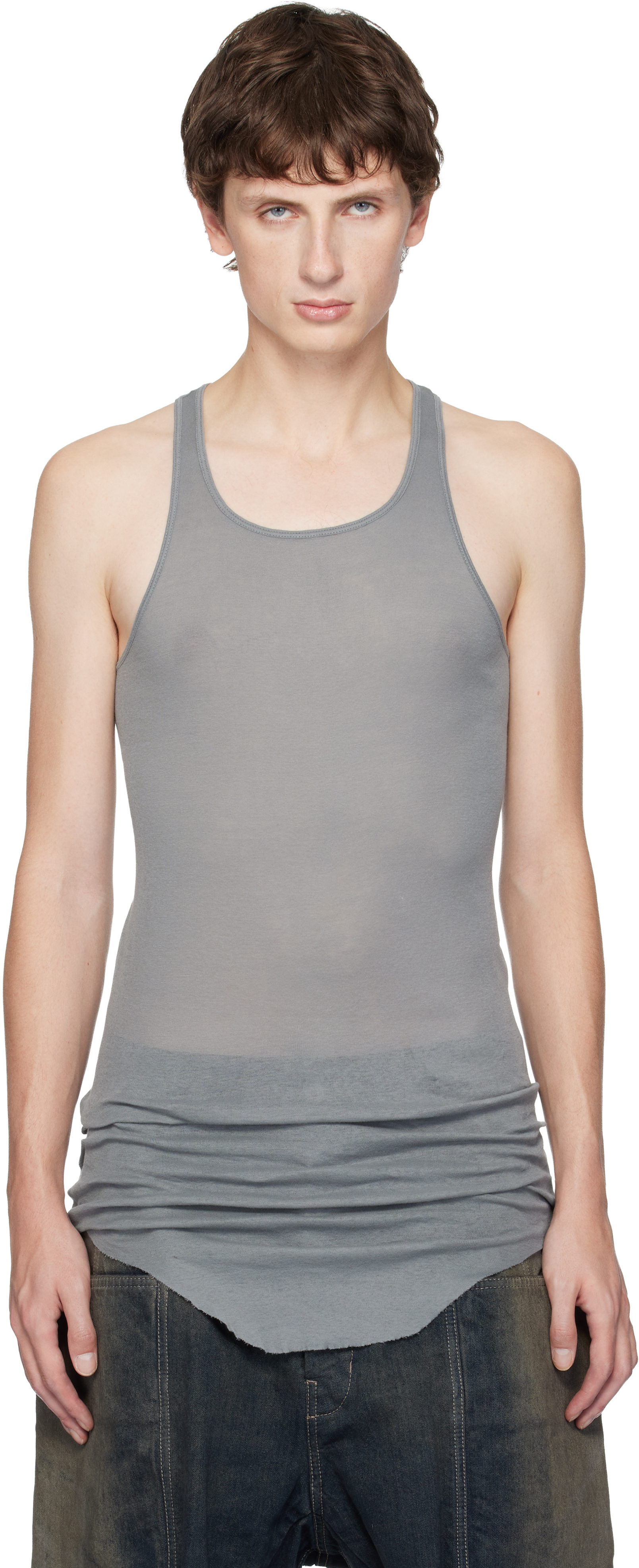 Gray Concordians Basic Rib Tank Top by Rick Owens on Sale